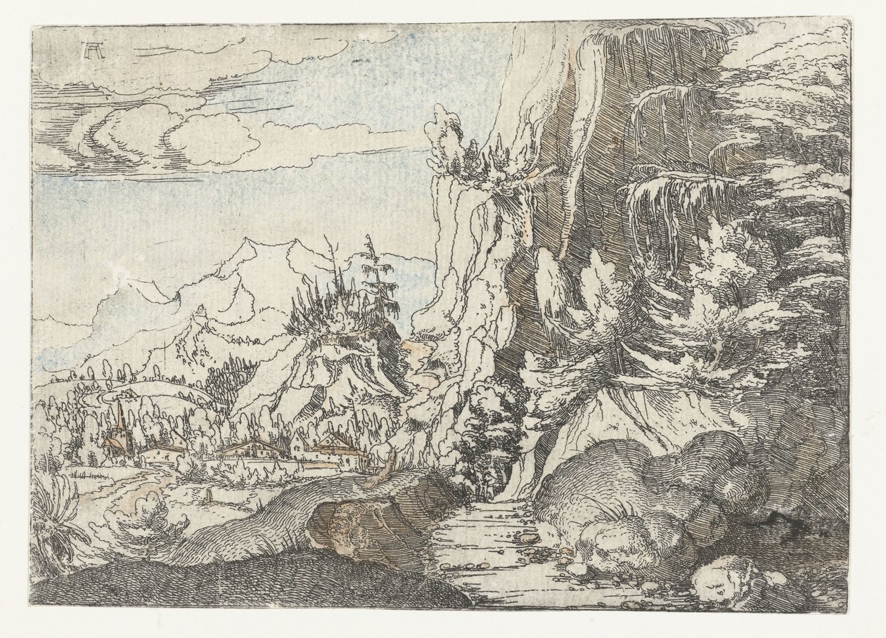 Paisaje con pared de roca oscura de Albrecht Altdorfer