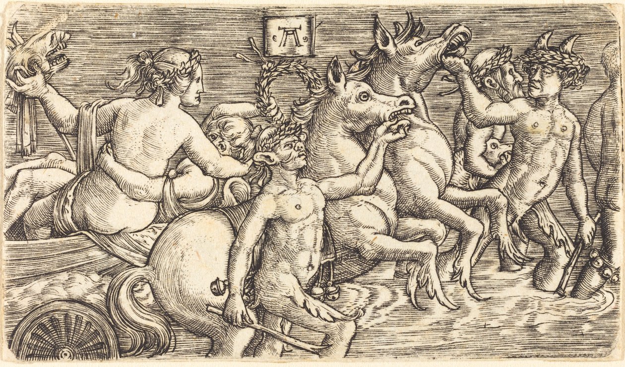 Amantes guiados por Dioses del Mar en Triunfo de Albrecht Altdorfer