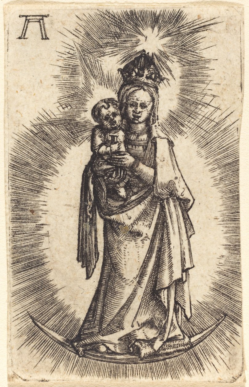 Madonna y el niño de pie con una media luna de Albrecht Altdorfer