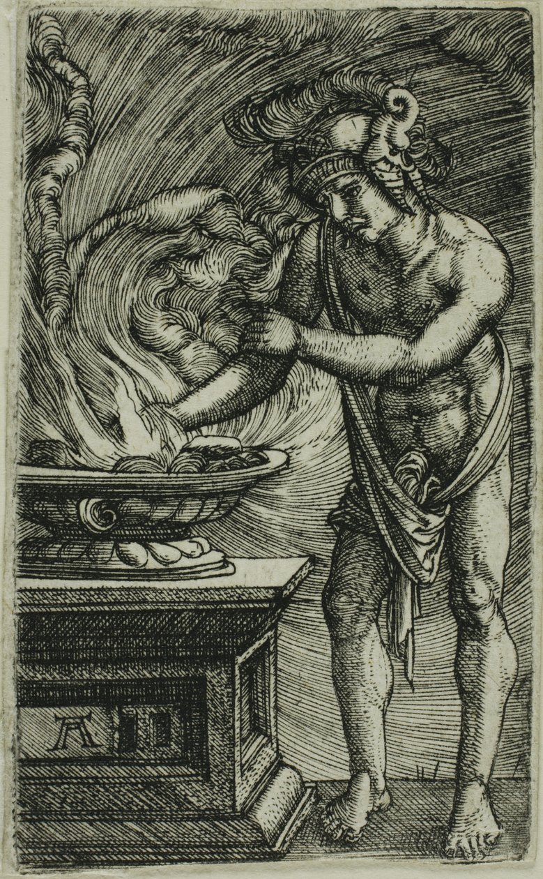 Mucius Scaevola Quemándose la mano de Albrecht Altdorfer
