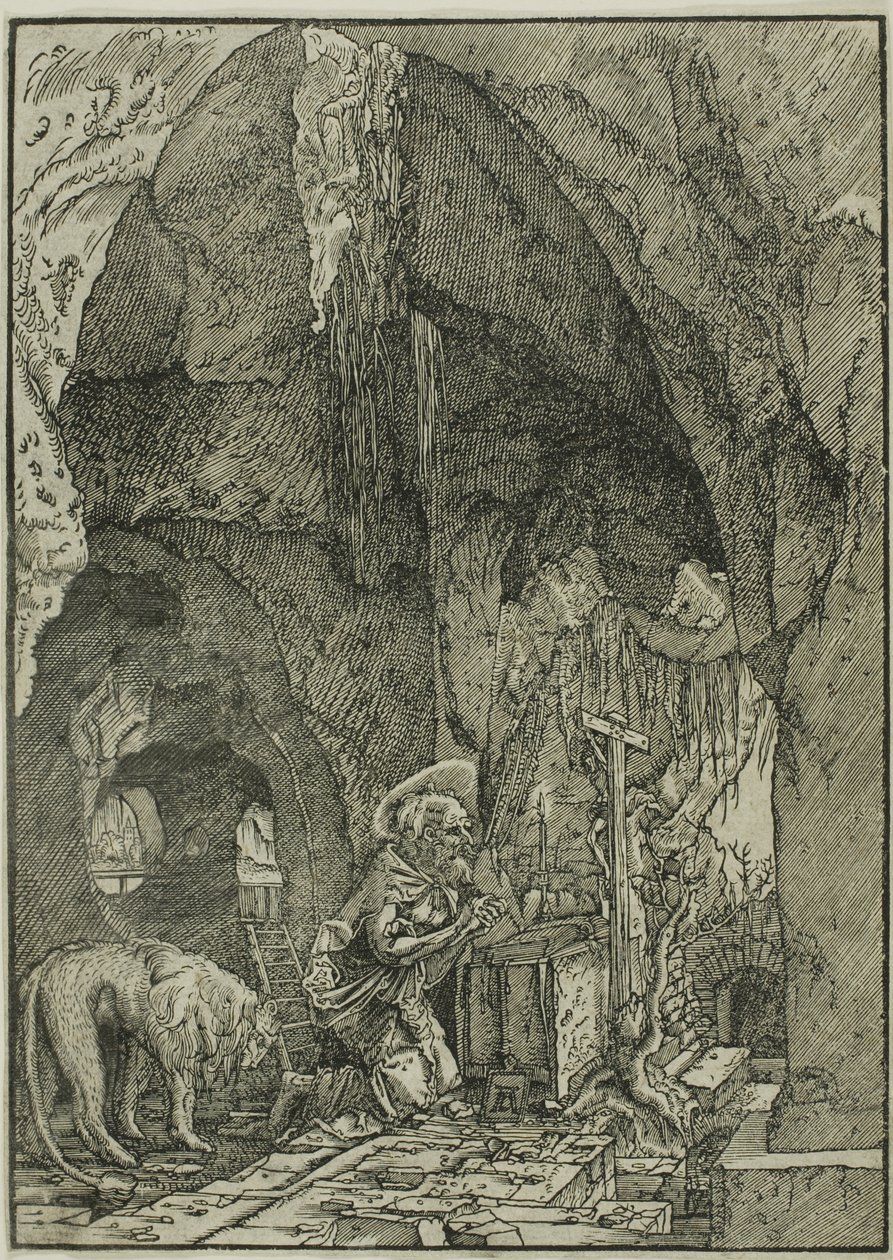 San Jerónimo en penitencia, en una cueva de Albrecht Altdorfer