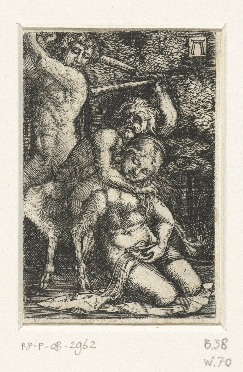 Sátiro y un hombre pelean por una mujer de Albrecht Altdorfer