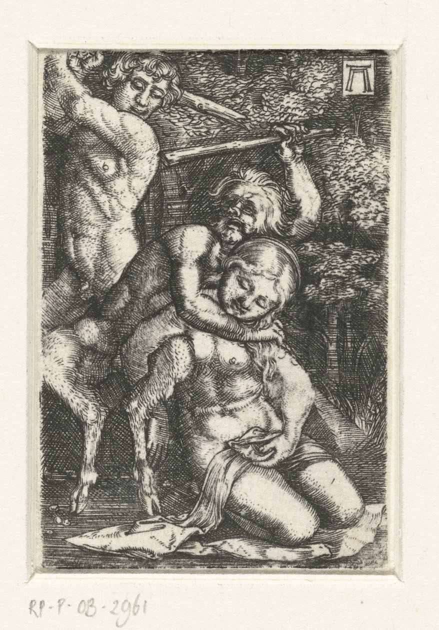 Sátiro y un hombre pelean por una mujer de Albrecht Altdorfer