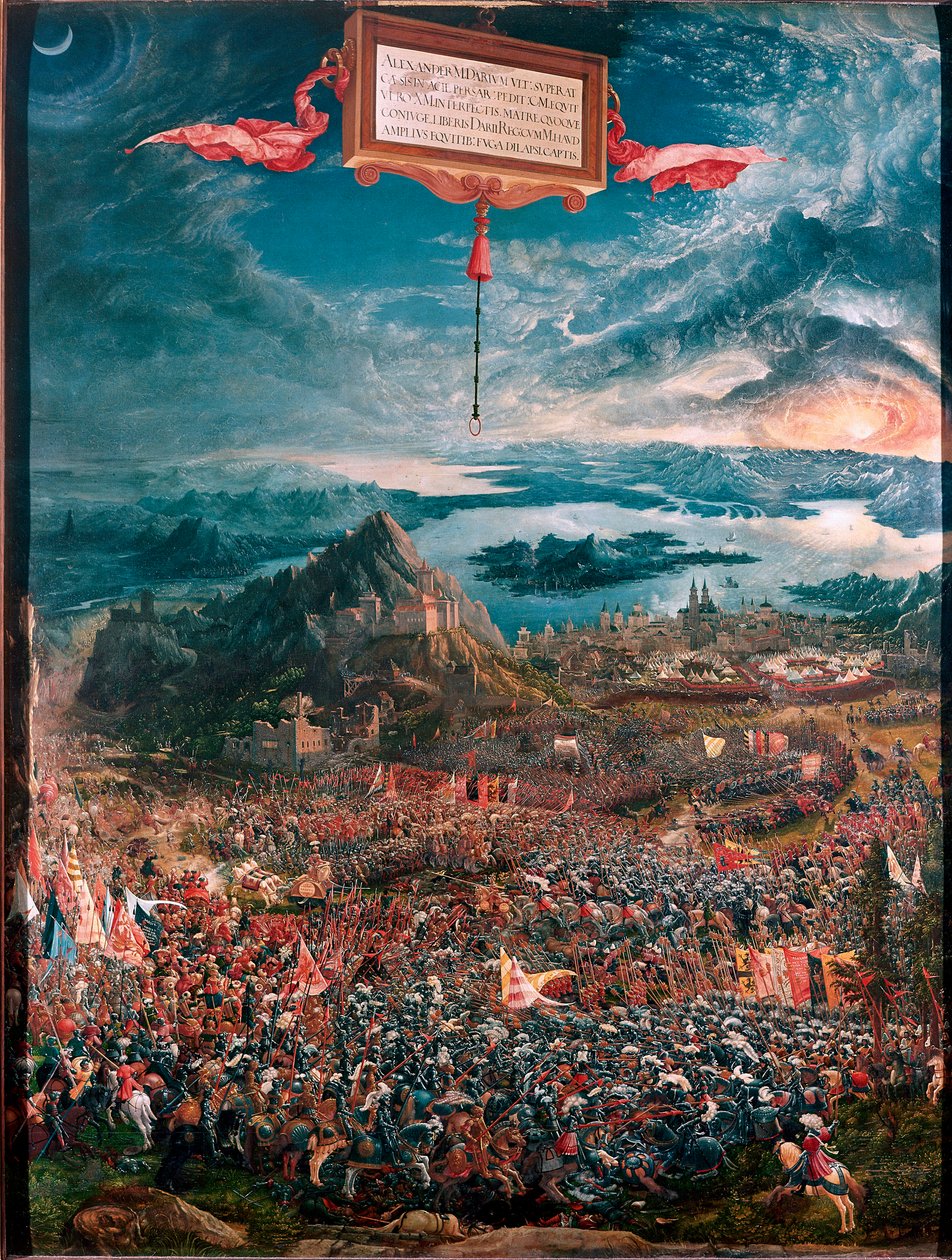 La Batalla de Issos ganada por Alejandro Magno en 333 a.C. Pintura de Albrecht Altdorfer (1480-1538) 1529 Dim 158x120 cm Múnich, Alte Pinakothek de Albrecht Altdorfer