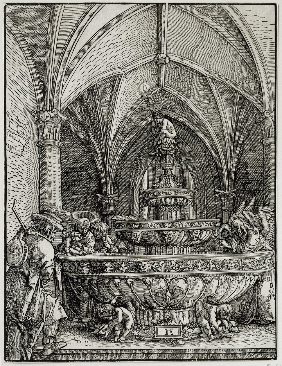 La Sagrada Familia en la fuente. Grabado por Albrecht Altdorfer. Museo del Louvre de Albrecht Altdorfer