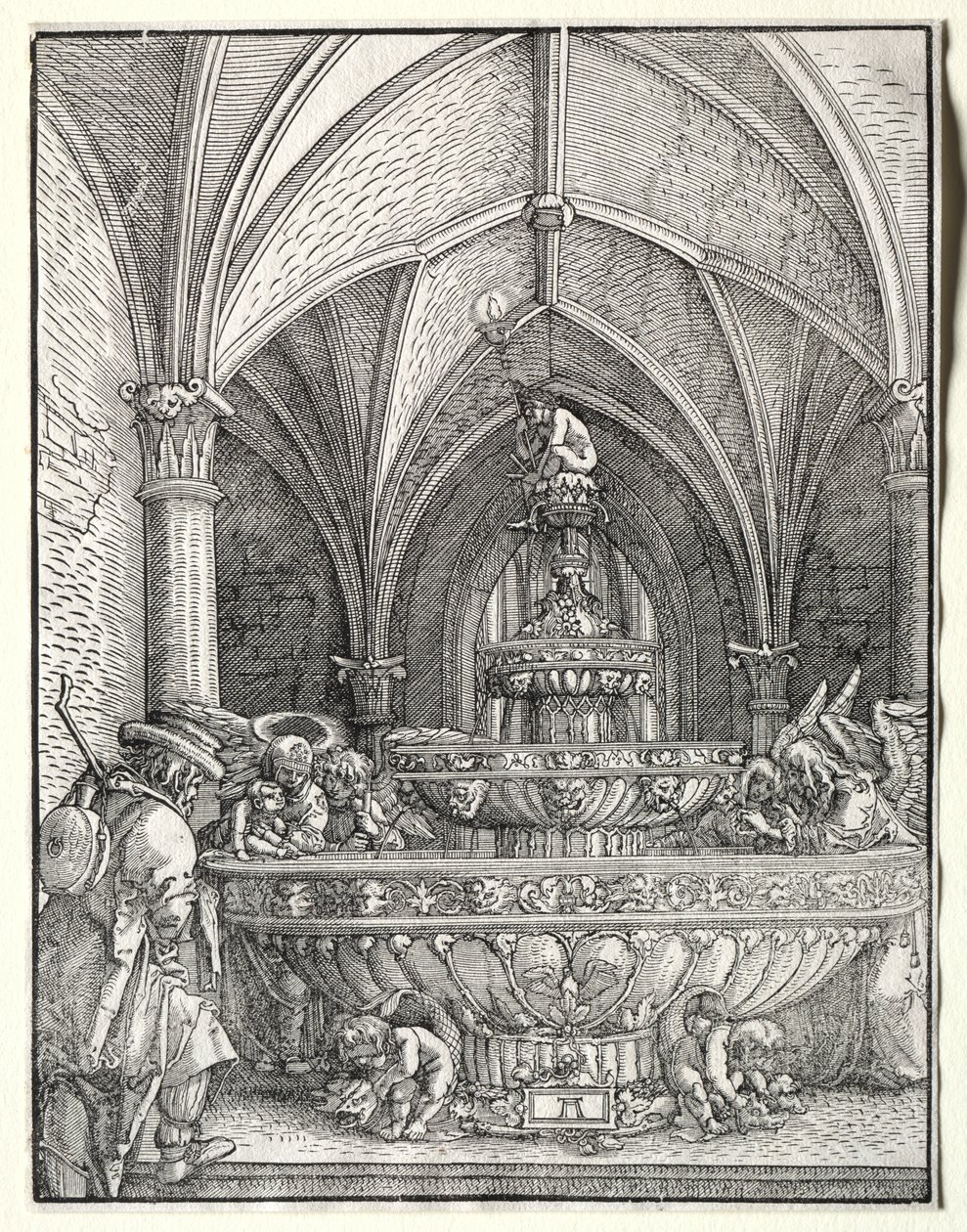 La Sagrada Familia en la huida a Egipto en una fuente, c. 1520 de Albrecht Altdorfer