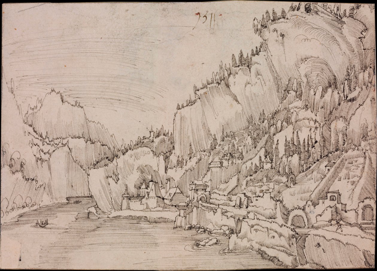 Vista de Sarmingstein sobre el Danubio (Austria) - Dibujo de Albrecht Altdorfer (hacia 1480-1538) de Albrecht Altdorfer