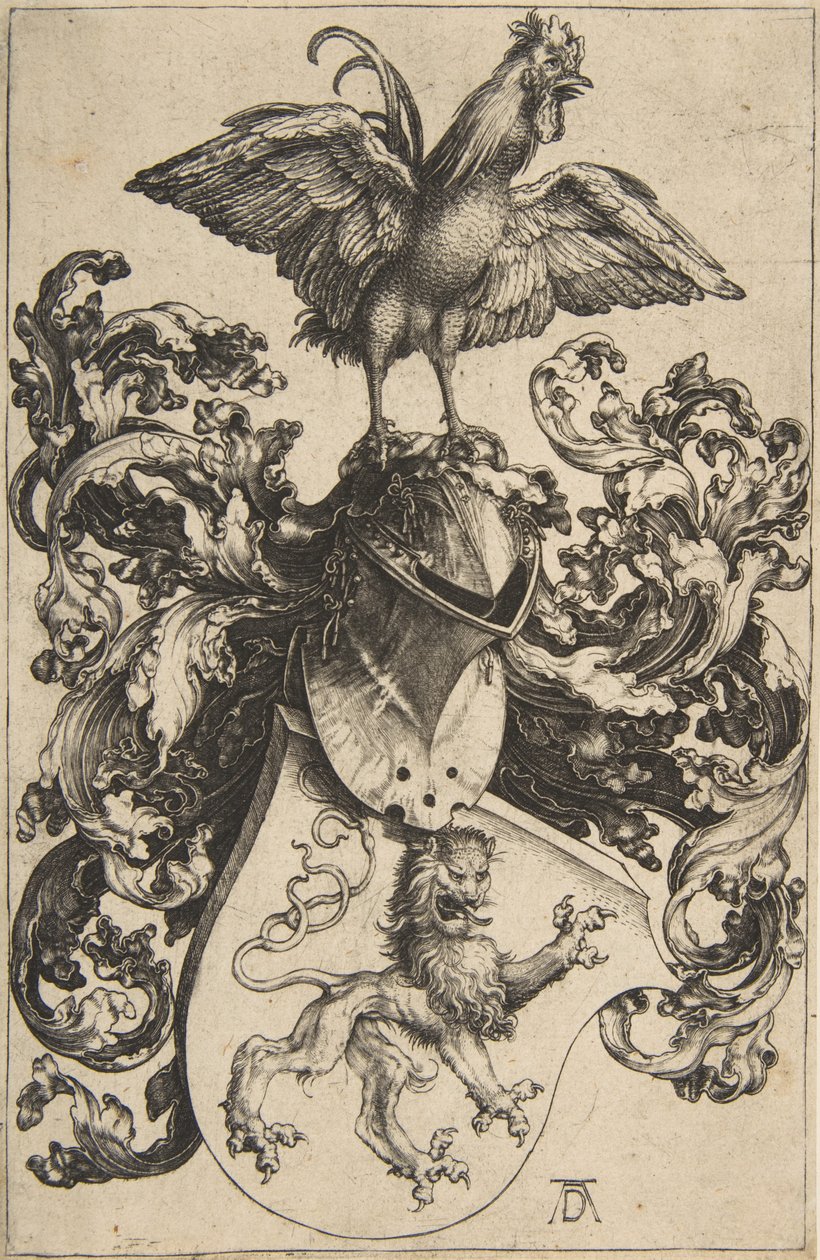 37 Escudo de armas con león y gallo de Albrecht Dürer