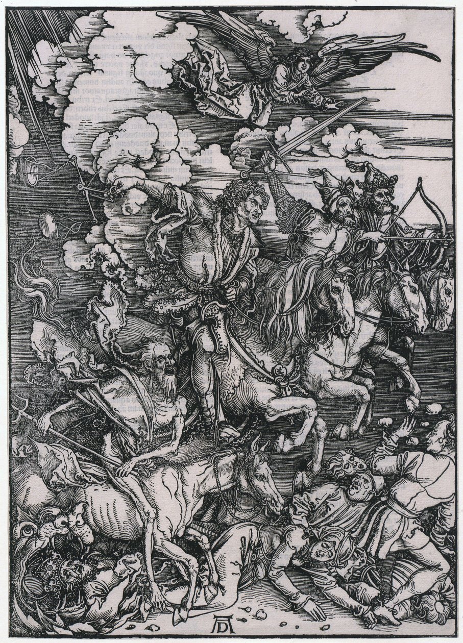 Los jinetes del Apocalipsis, figura III, lámina 5 de la serie «El Apocalipsis» de Albrecht Dürer