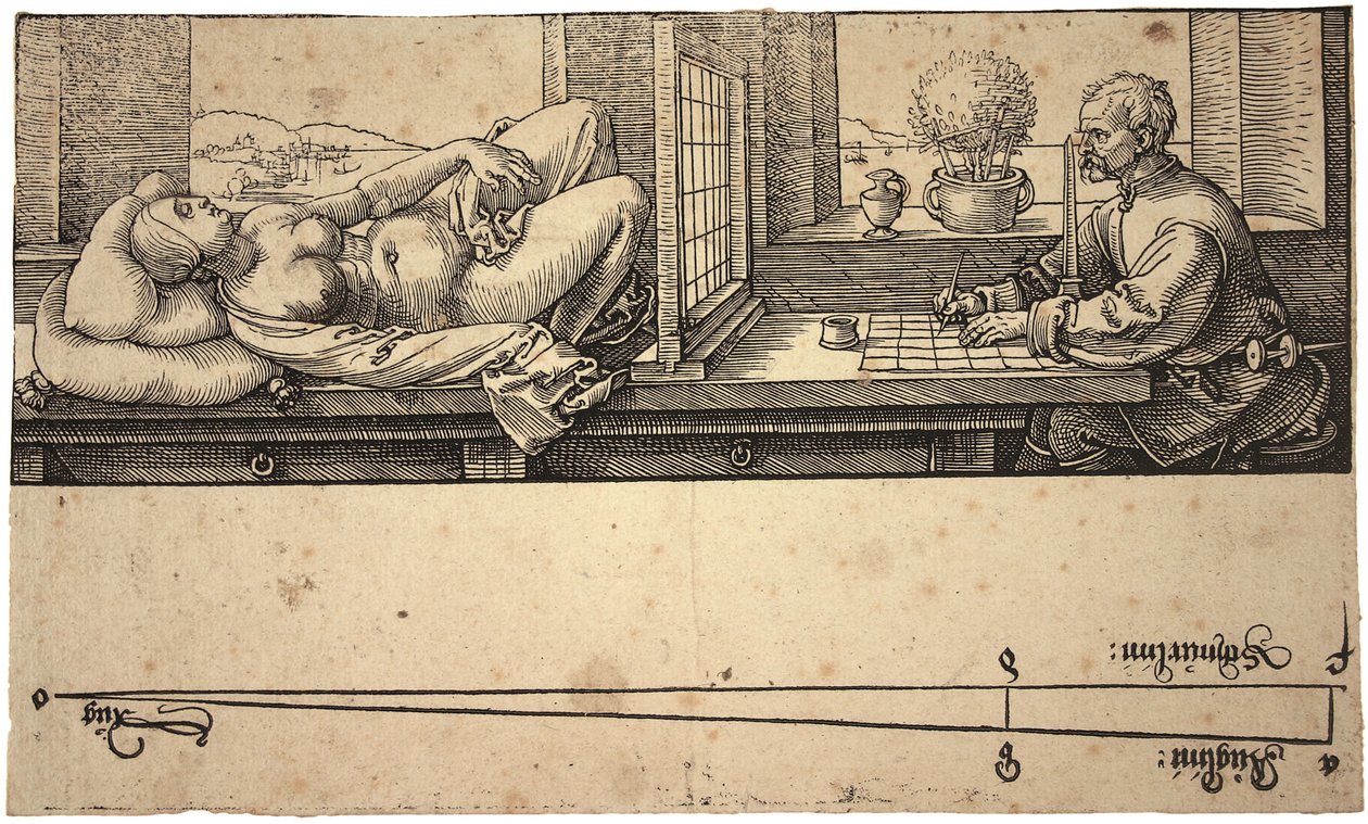 Artista dibujando un desnudo con dispositivo de perspectiva, 1538 de Albrecht Dürer