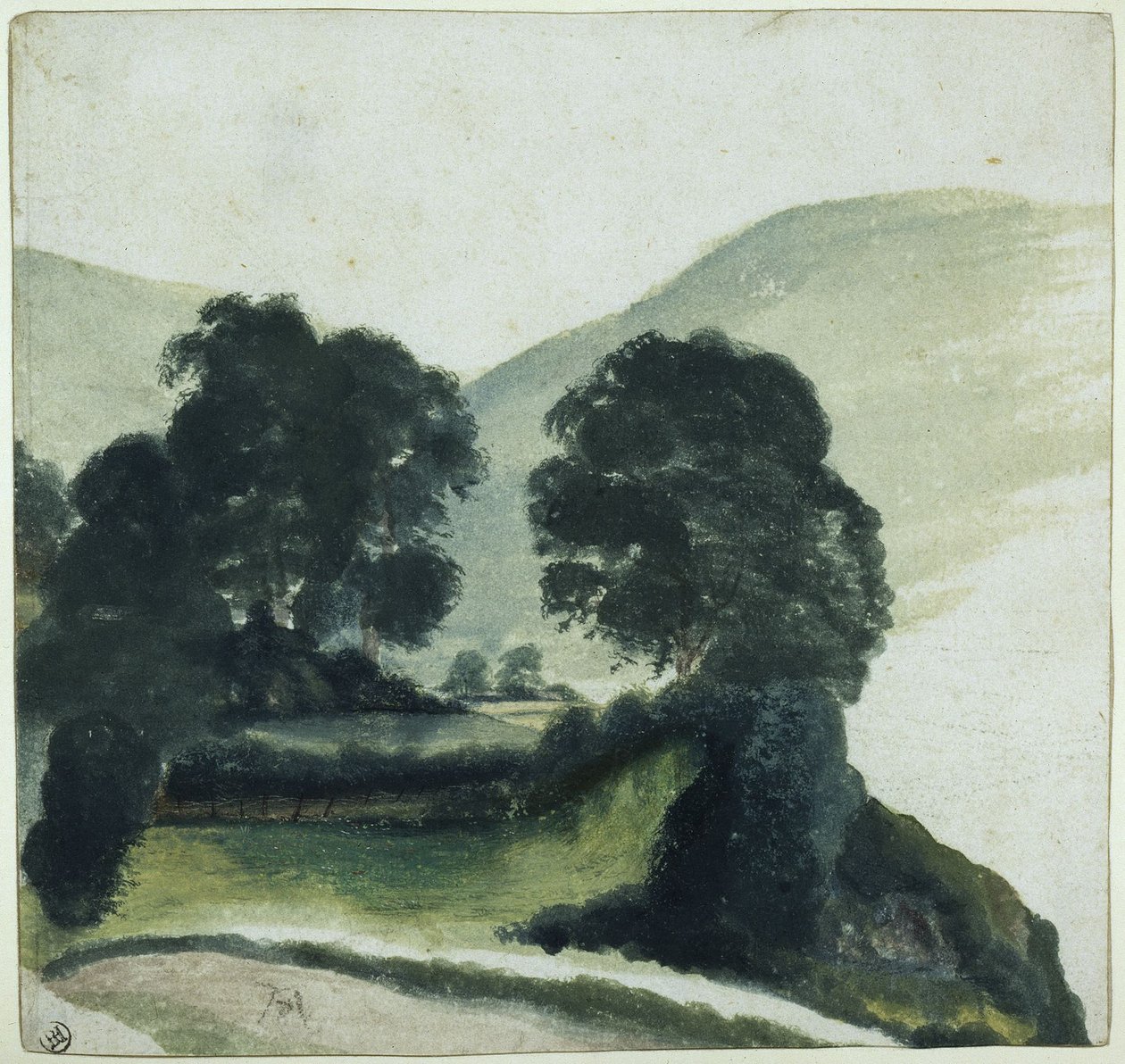 Grupo de árboles con un camino en las montañas de Albrecht Dürer