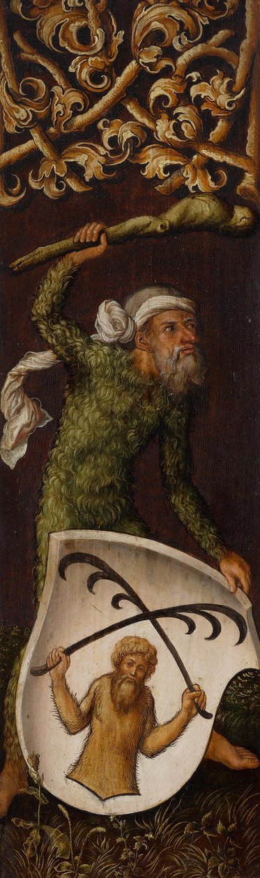 Tríptico retrato de Oswolt Krel, ala izquierda: «Hombre salvaje» con el escudo de armas de Oswolt Krel de Albrecht Dürer