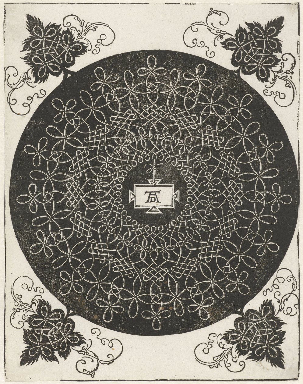 Ejemplo de bordado con escudo rectangular de Albrecht Dürer