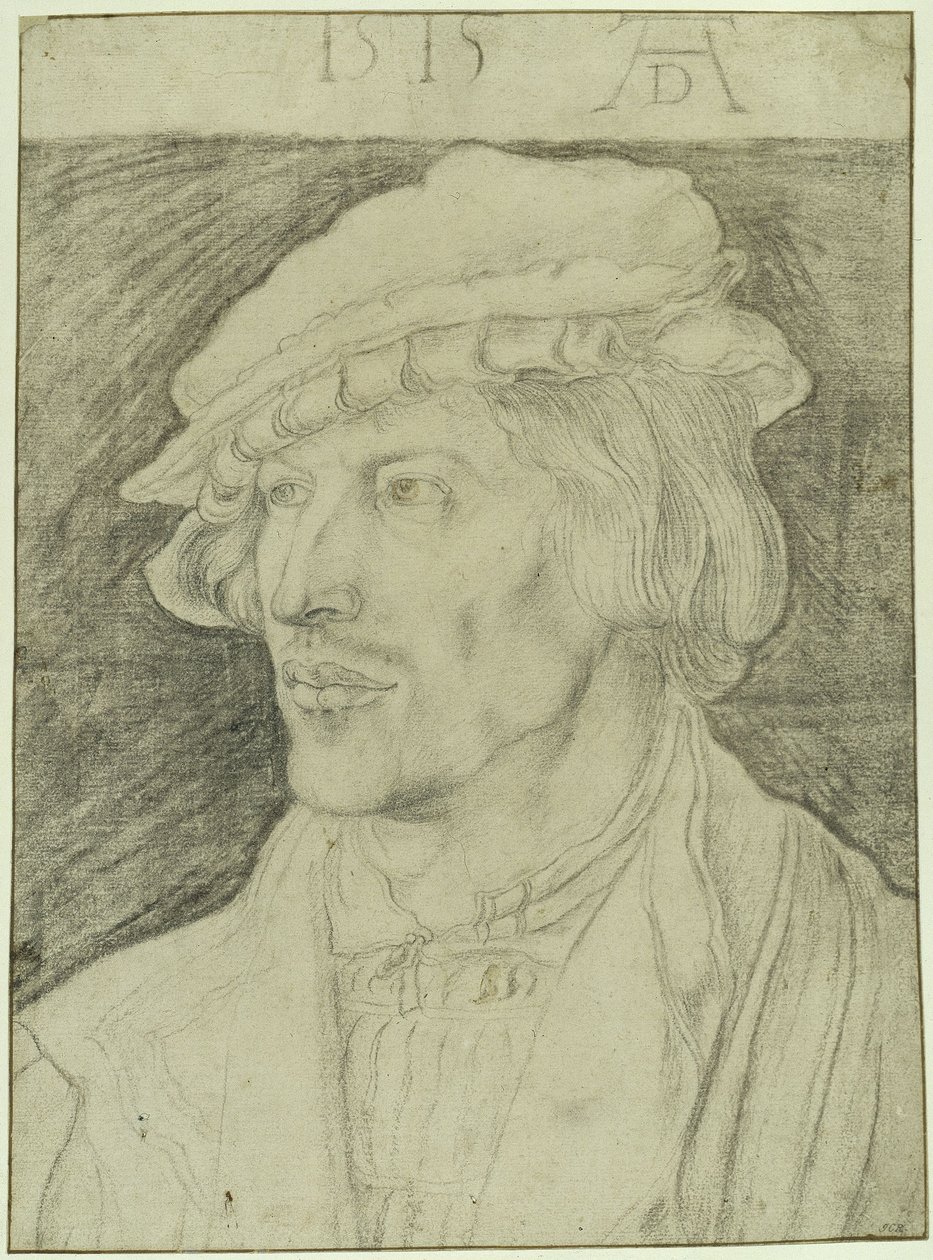 Retrato de medio cuerpo de un joven sin barba, mirando hacia la izquierda de Albrecht Dürer