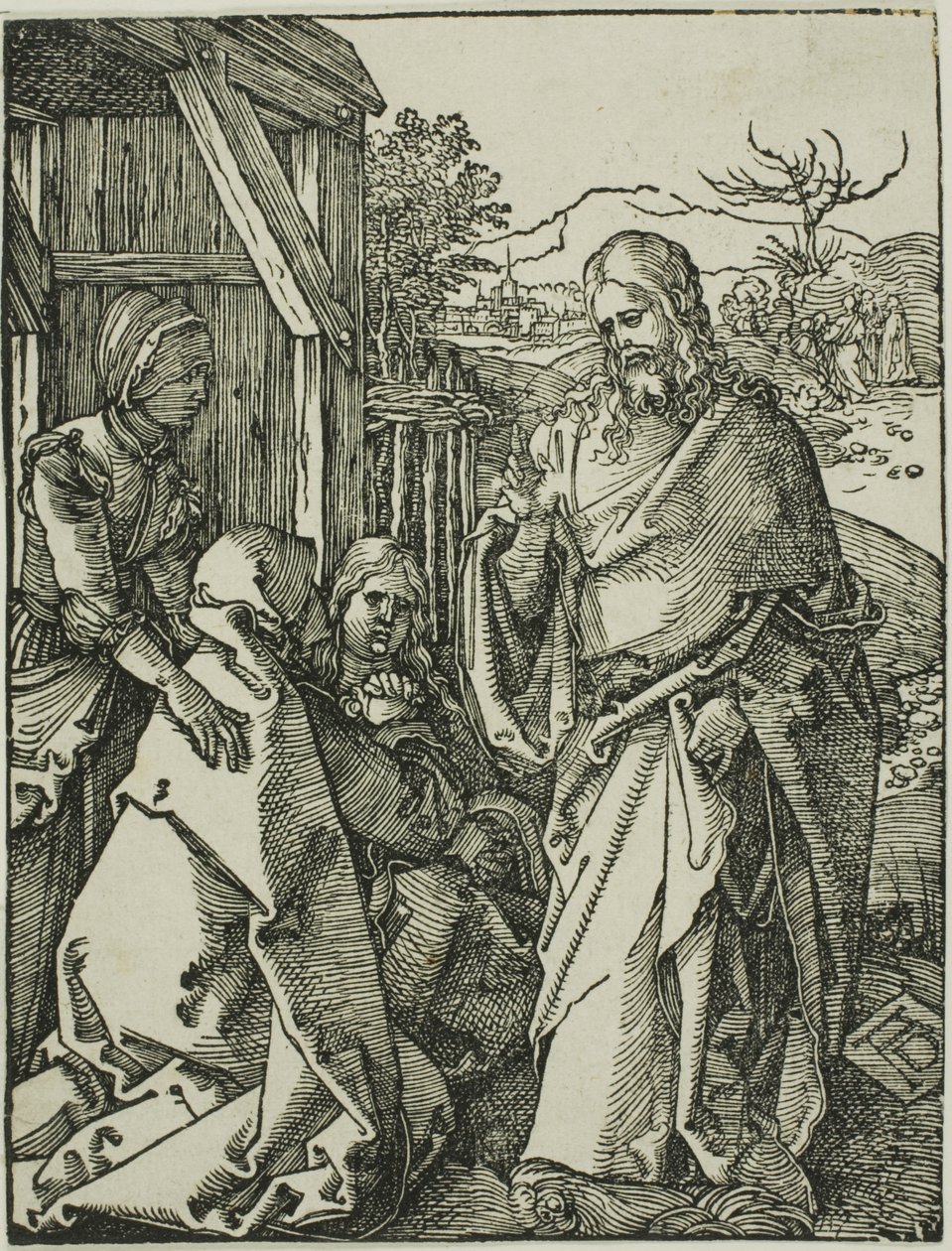 Cristo despidiéndose de su madre, de La pequeña pasión en xilografía de Albrecht Dürer