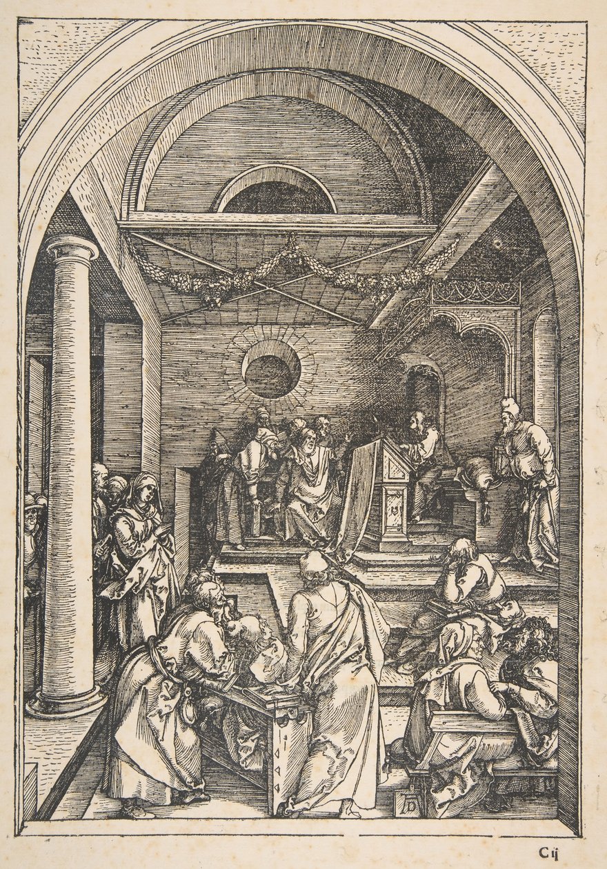 Cristo entre los doctores, de La vida de la Virgen, Edición Latina de Albrecht Dürer
