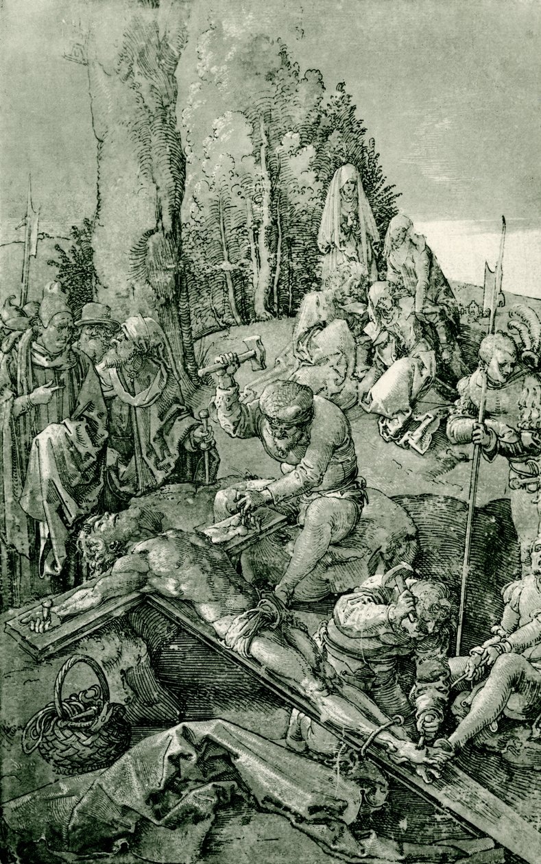 Cristo es clavado en la cruz de Albrecht Dürer