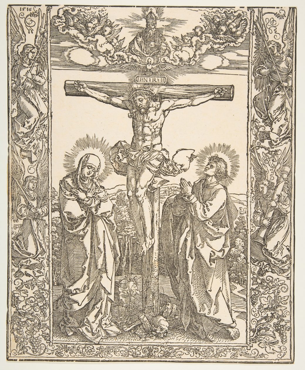 Cristo en la cruz entre la Virgen y San Juan de Albrecht Dürer