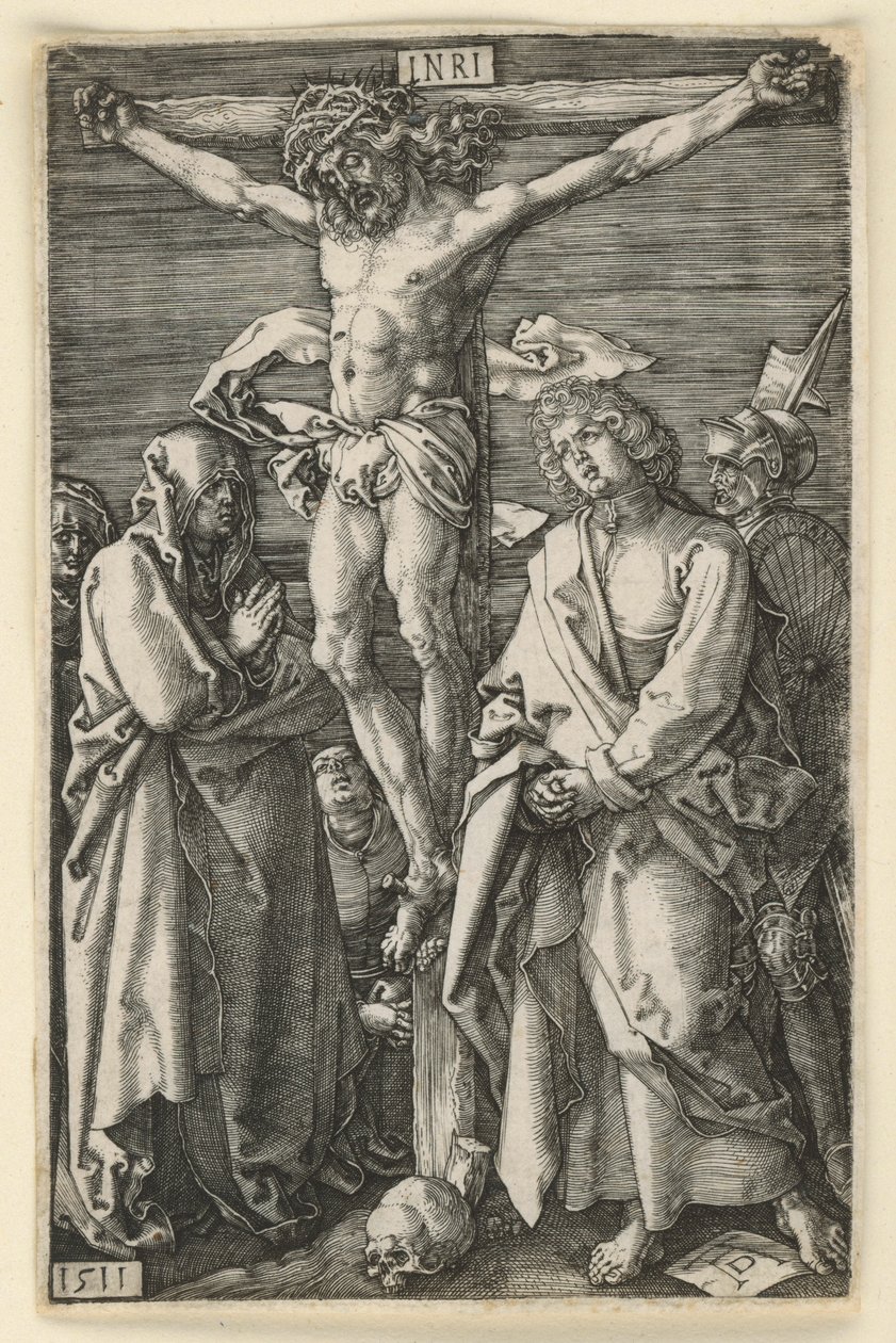 Cristo en la cruz entre María y Juan (Pasión en grabados en cobre) de Albrecht Dürer