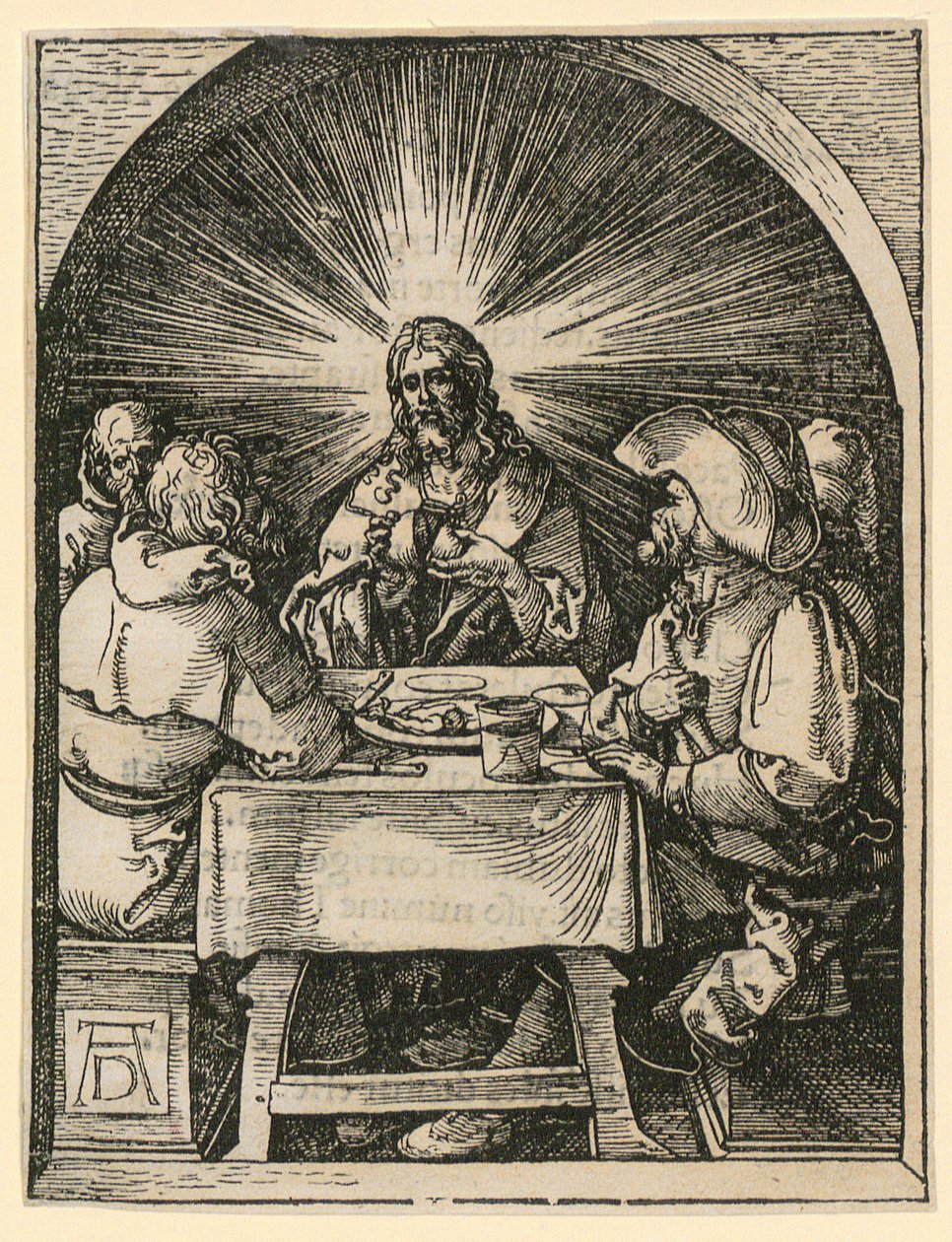 Cristo en Emaús, hoja 33 de la serie «Pequeña Pasión en xilografía» de Albrecht Dürer