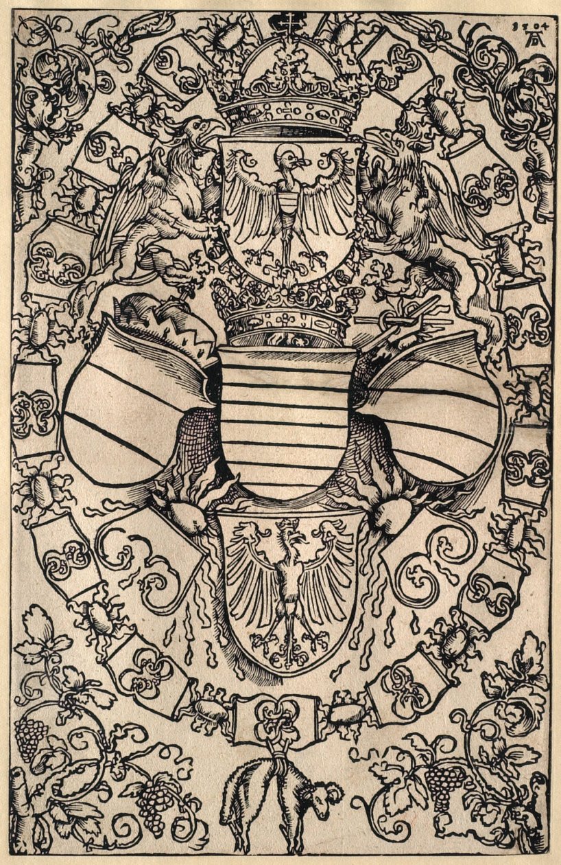 Escudo de armas de Maximiliano como rey de los Romanos de Albrecht Dürer