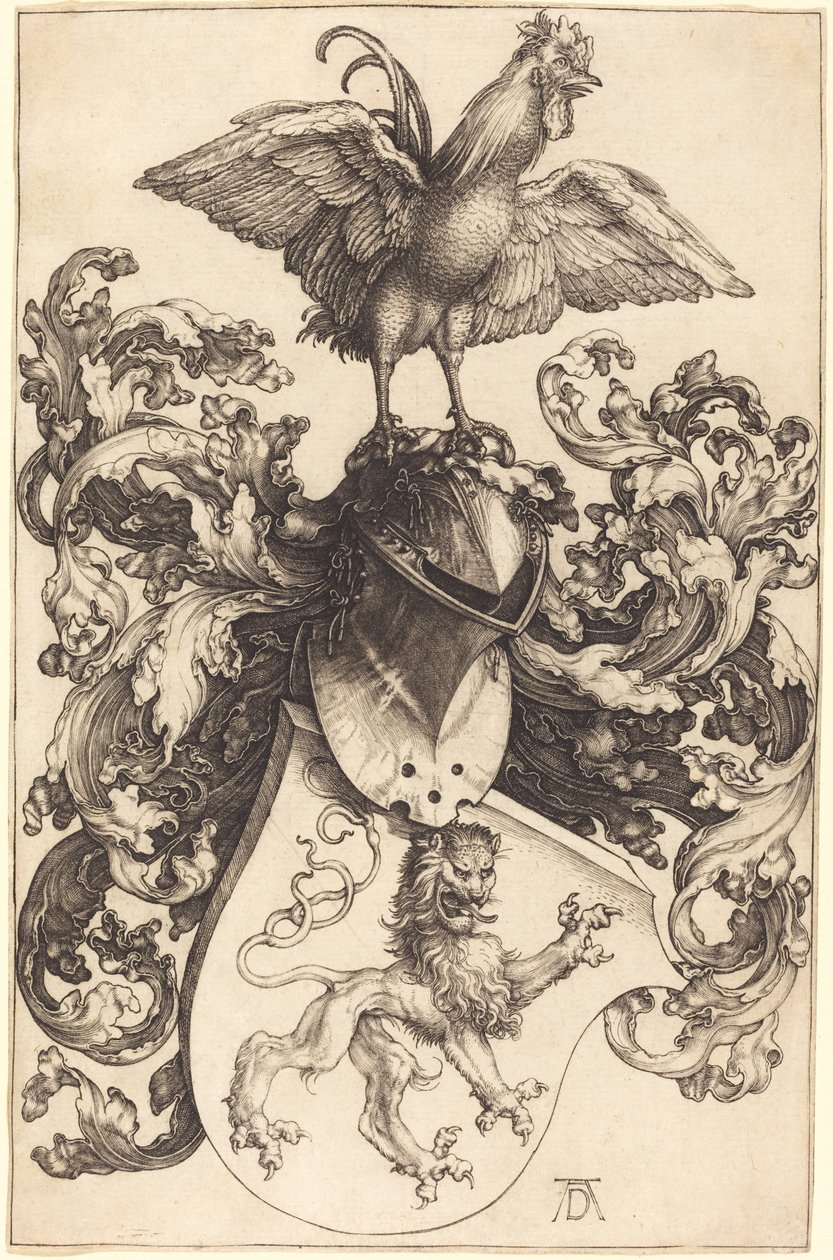 Escudo de armas con un león y un gallo de Albrecht Dürer