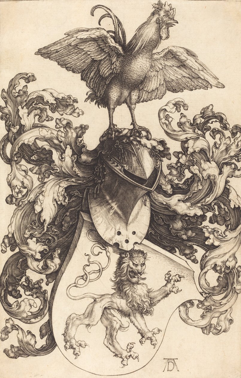 Escudo de Armas con un León y un Gallo, 1502-1503 de Albrecht Dürer
