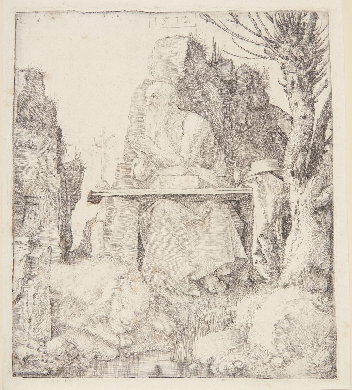 San Jerónimo junto a un árbol de sauce podado de Albrecht Dürer