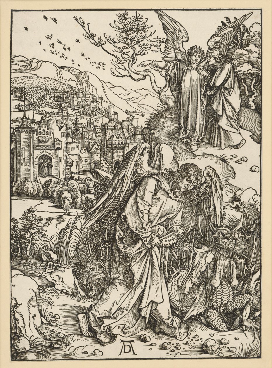 El ángel arroja al dragón al abismo y lo encierra allí (Apocalipsis) de Albrecht Dürer