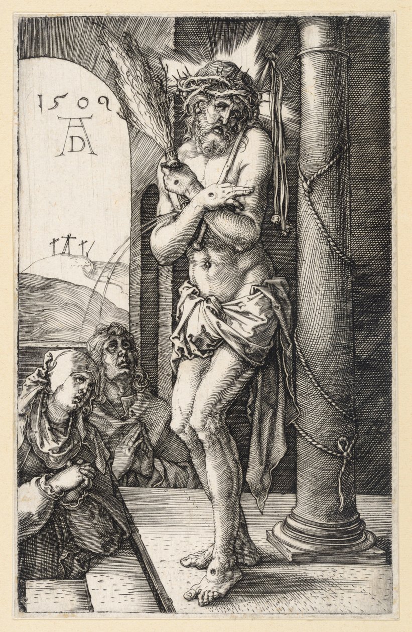El Hombre de Dolores junto a la columna de la flagelación (Pasión en grabados) de Albrecht Dürer