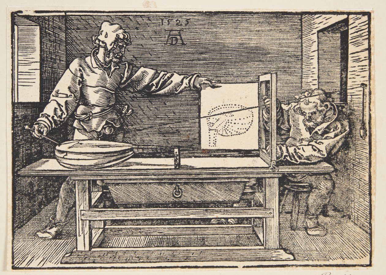 Dibujante dibujando un laúd de Albrecht Dürer