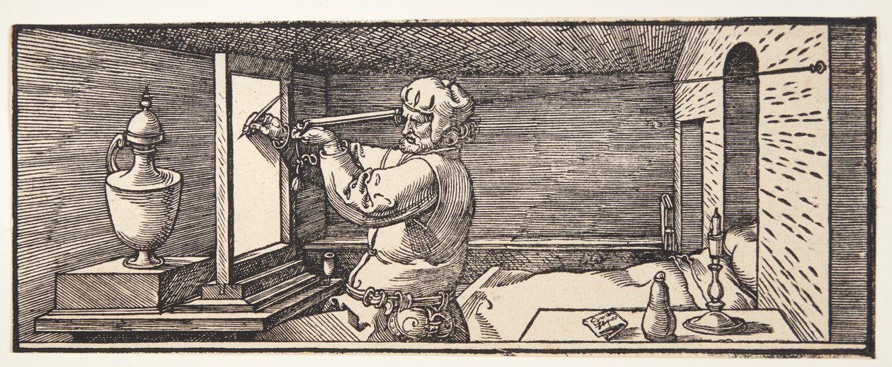 Dibujante dibujando un jarrón de Albrecht Dürer