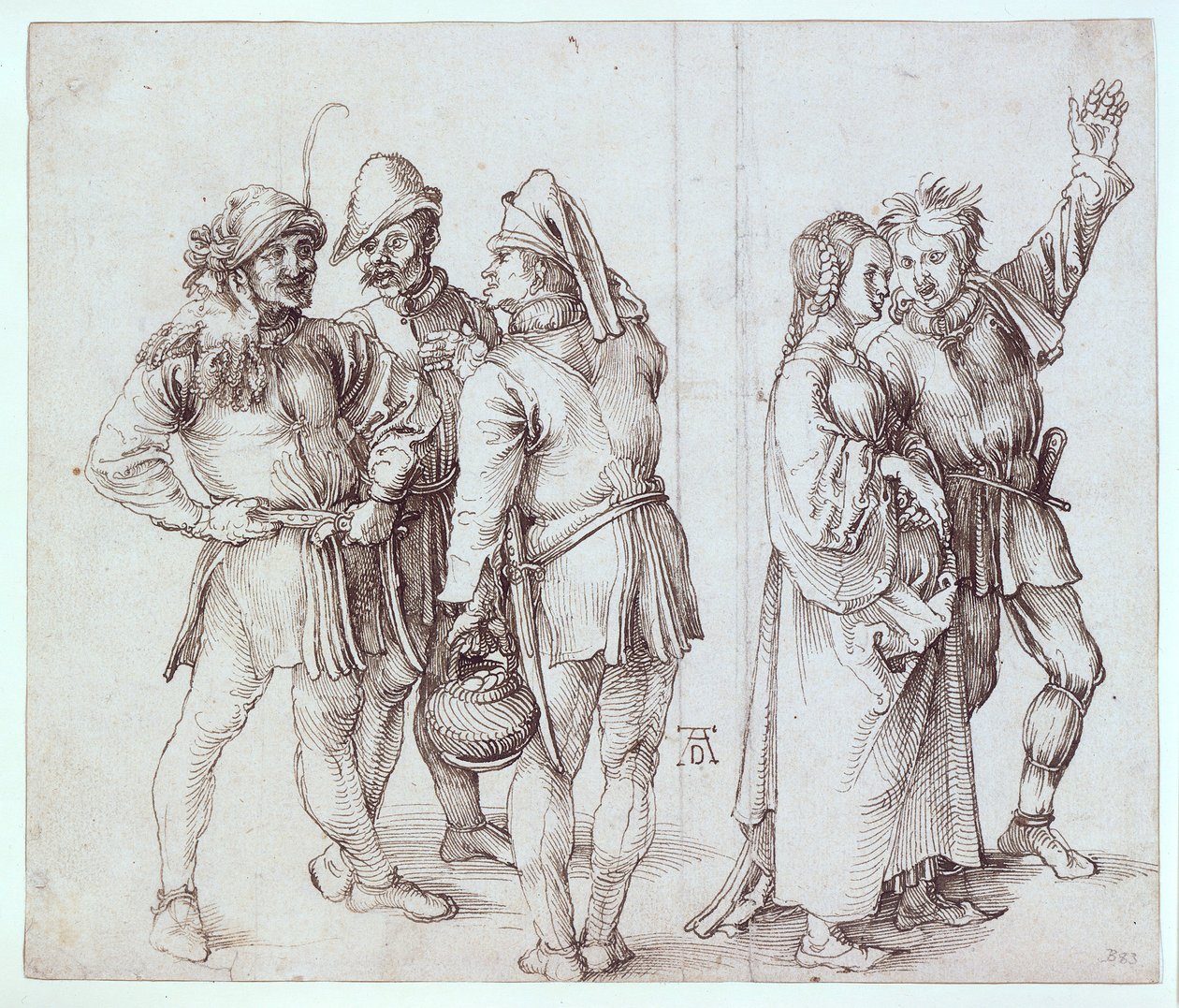 Tres agricultores que venden en el mercado y una pareja de agricultores de Albrecht Dürer