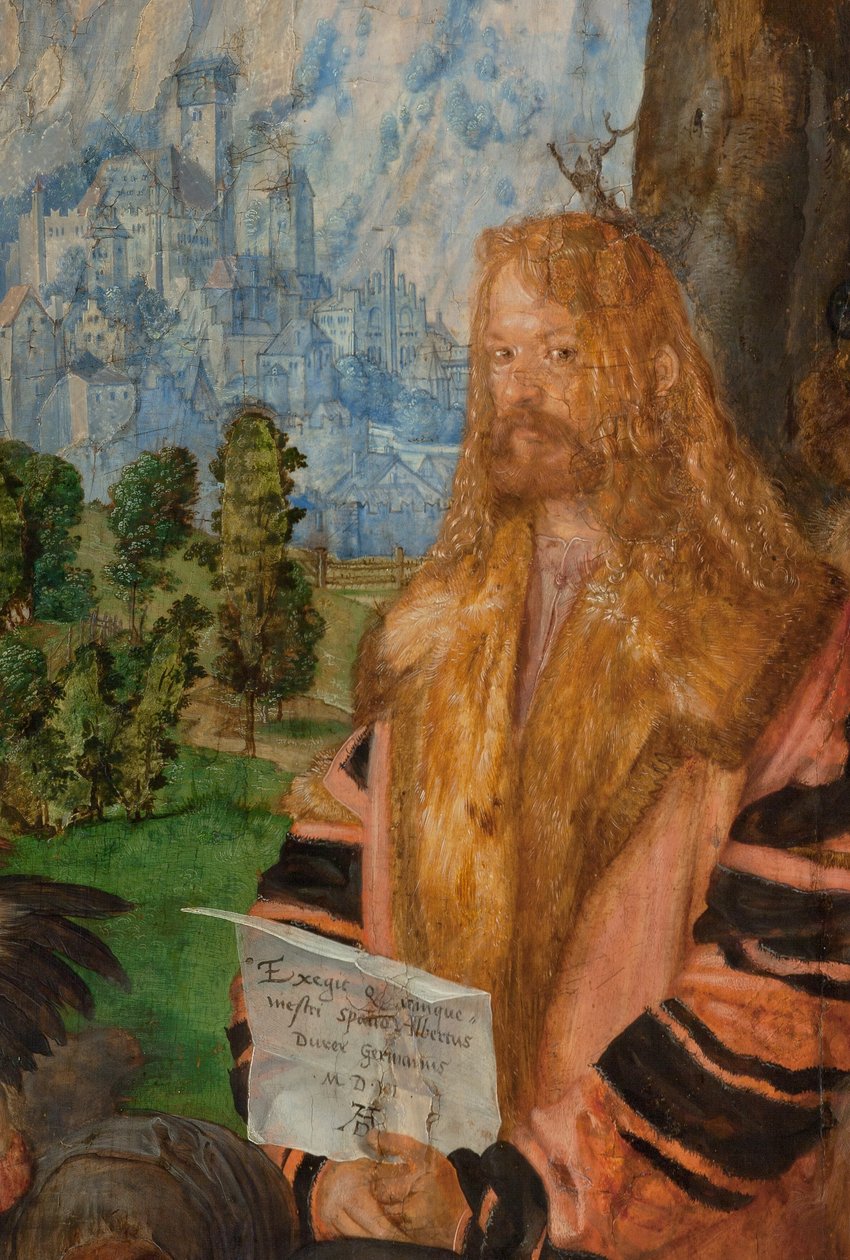 Fiesta del Rosario, detalle arriba a la derecha:
Autorretrato de Albrecht Dürer