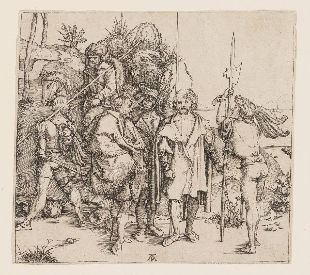 Cinco soldados de infantería y un turco a caballo de Albrecht Dürer
