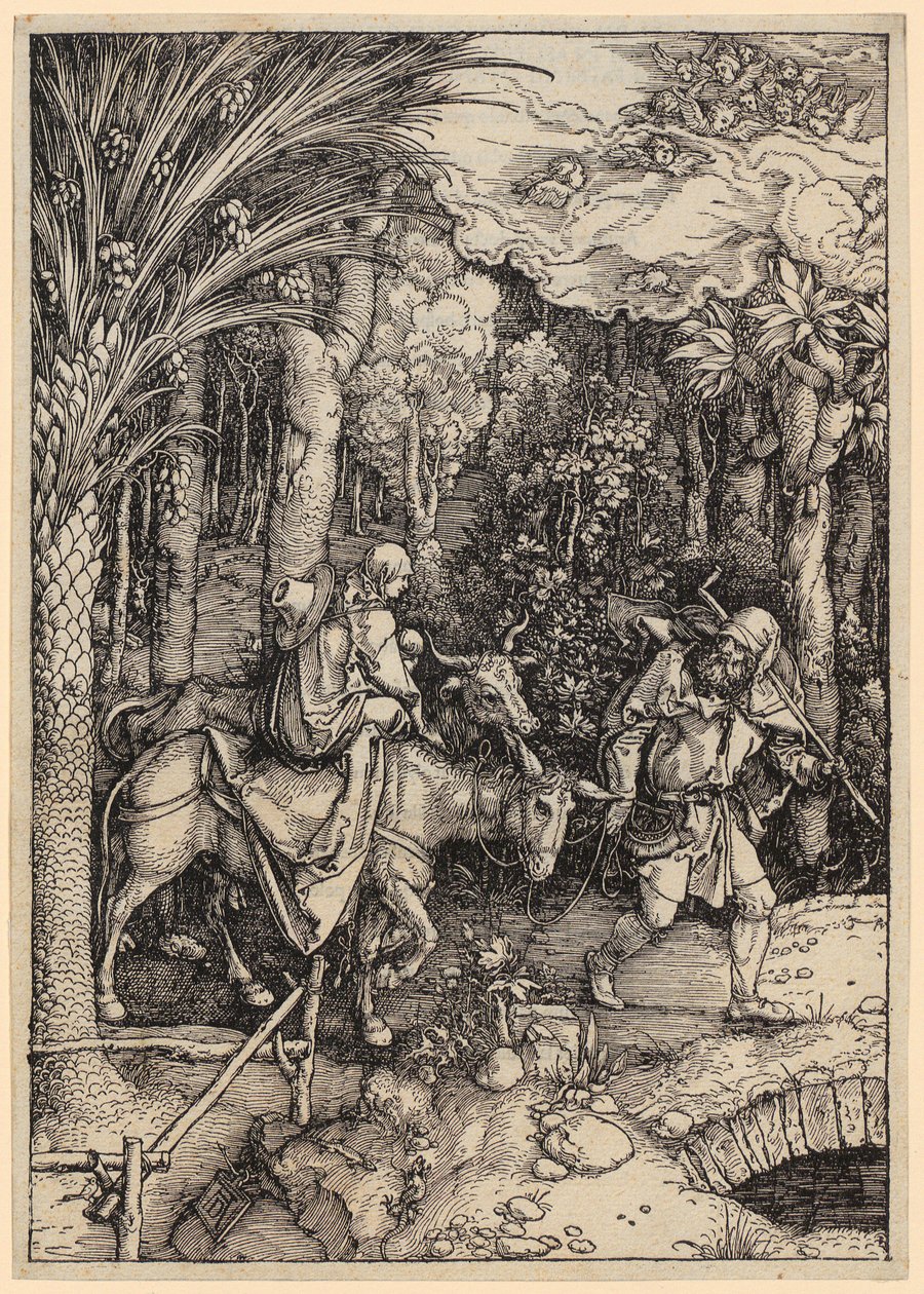 La huida a Egipto, lámina 14 de la serie «La vida de María» de Albrecht Dürer