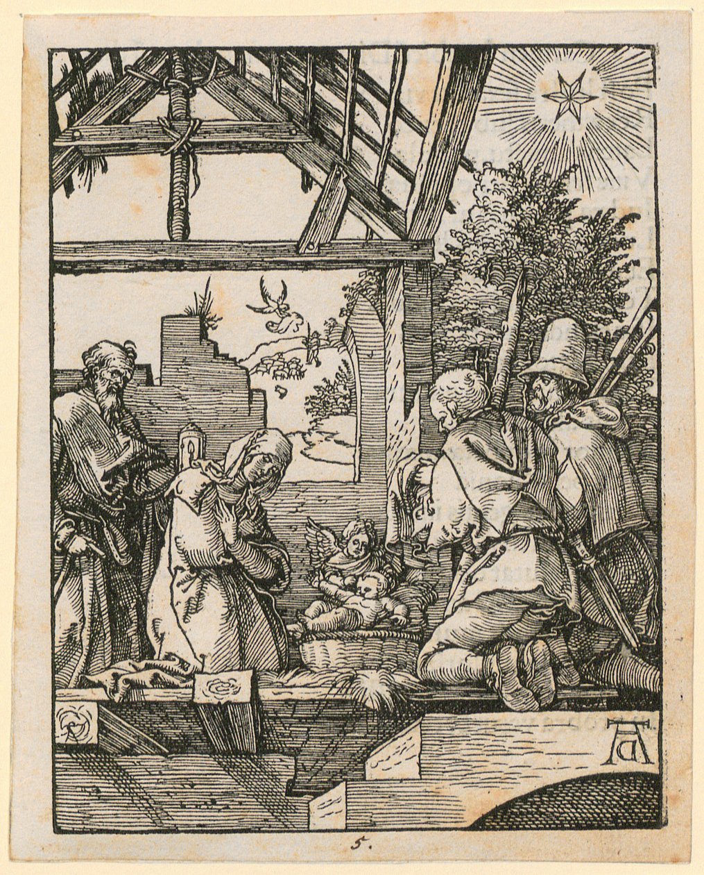 Natividad de Cristo, lámina 5 de la serie «Pequeña Pasión en xilografías» de Albrecht Dürer