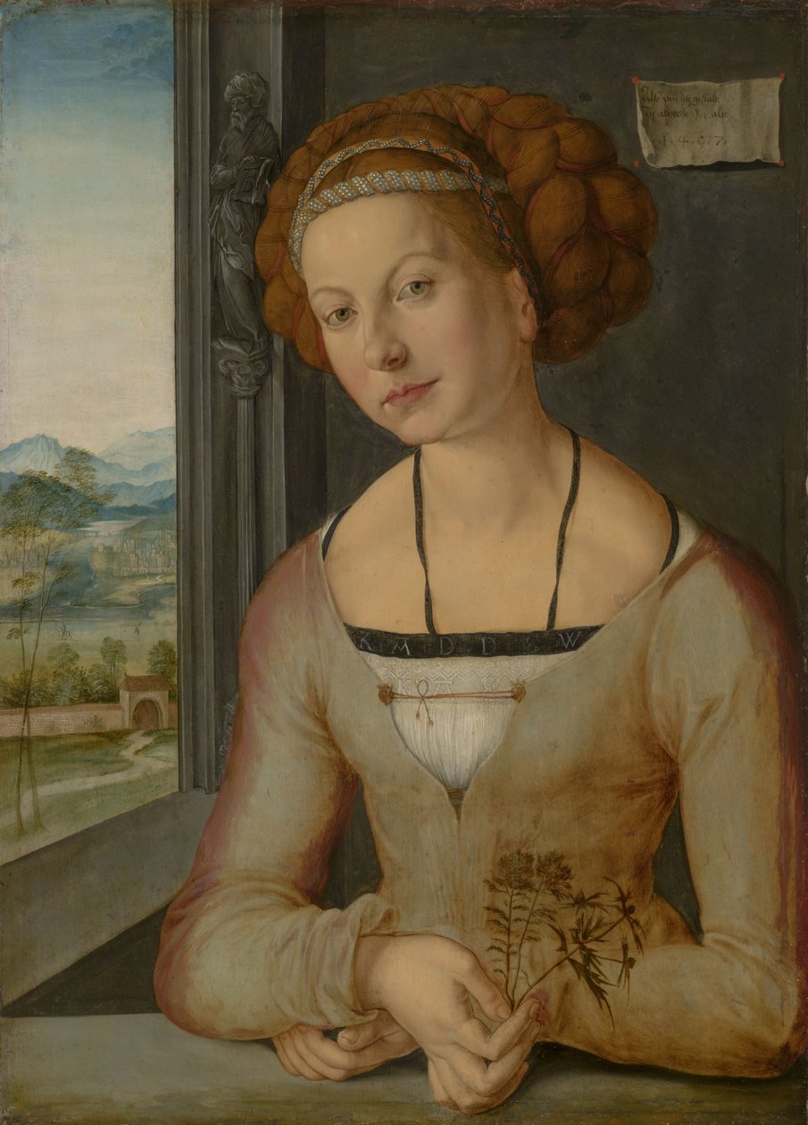 Alemán: Retrato de la llamada Fürlegerin con el pelo trenzado Retrato de Katharina Frey o Fürleger de Albrecht Dürer