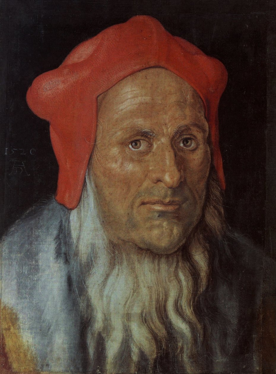 Alemán: Portrait of a bearded man with a red cap Retrato de un hombre de Albrecht Dürer