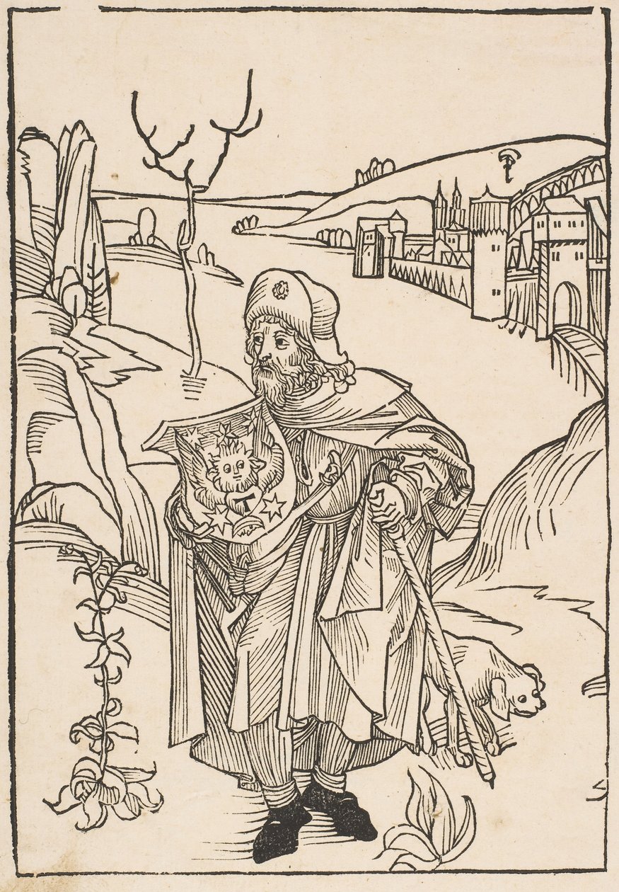Gerson como peregrino, frontispicio de Gersonis Opera, 1489 de Albrecht Dürer
