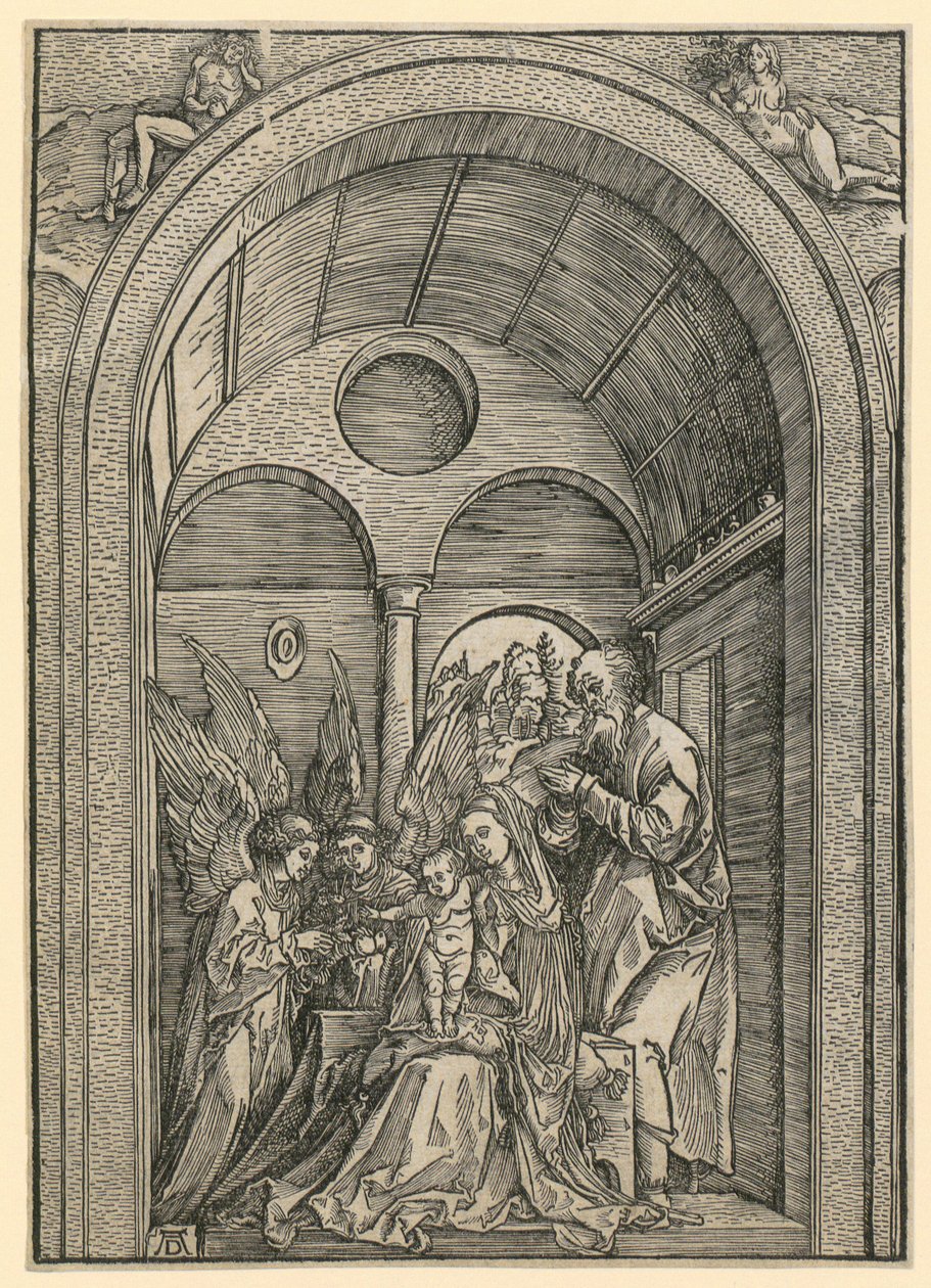 Sagrada Familia con dos ángeles en la bóveda de Albrecht Dürer