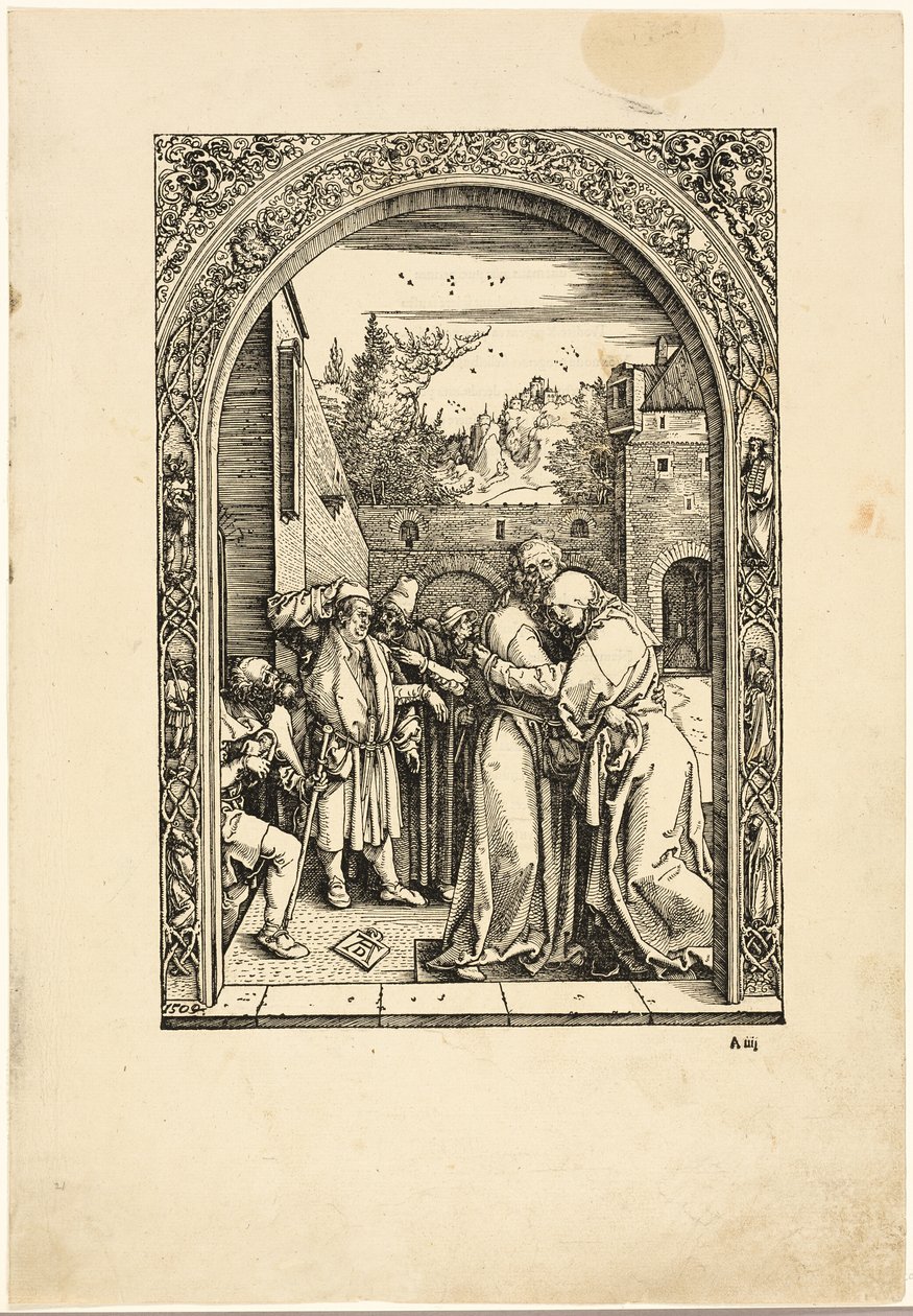 Joaquín y Santa Ana se encuentran en la Puerta Dorada, de La vida de la Virgen de Albrecht Dürer