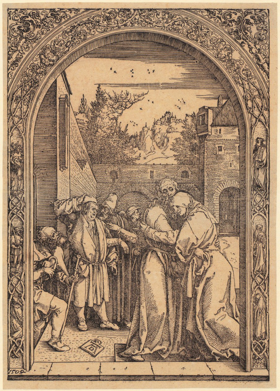 Joachim y Ana bajo la Puerta Dorada, lámina 4 de la serie «La vida de María» de Albrecht Dürer