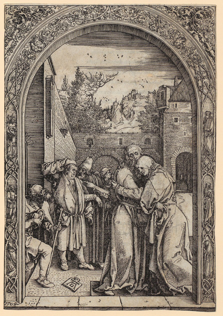 Joachim y Ana bajo la Puerta Dorada, lámina 4 de la serie «La vida de María» de Albrecht Dürer