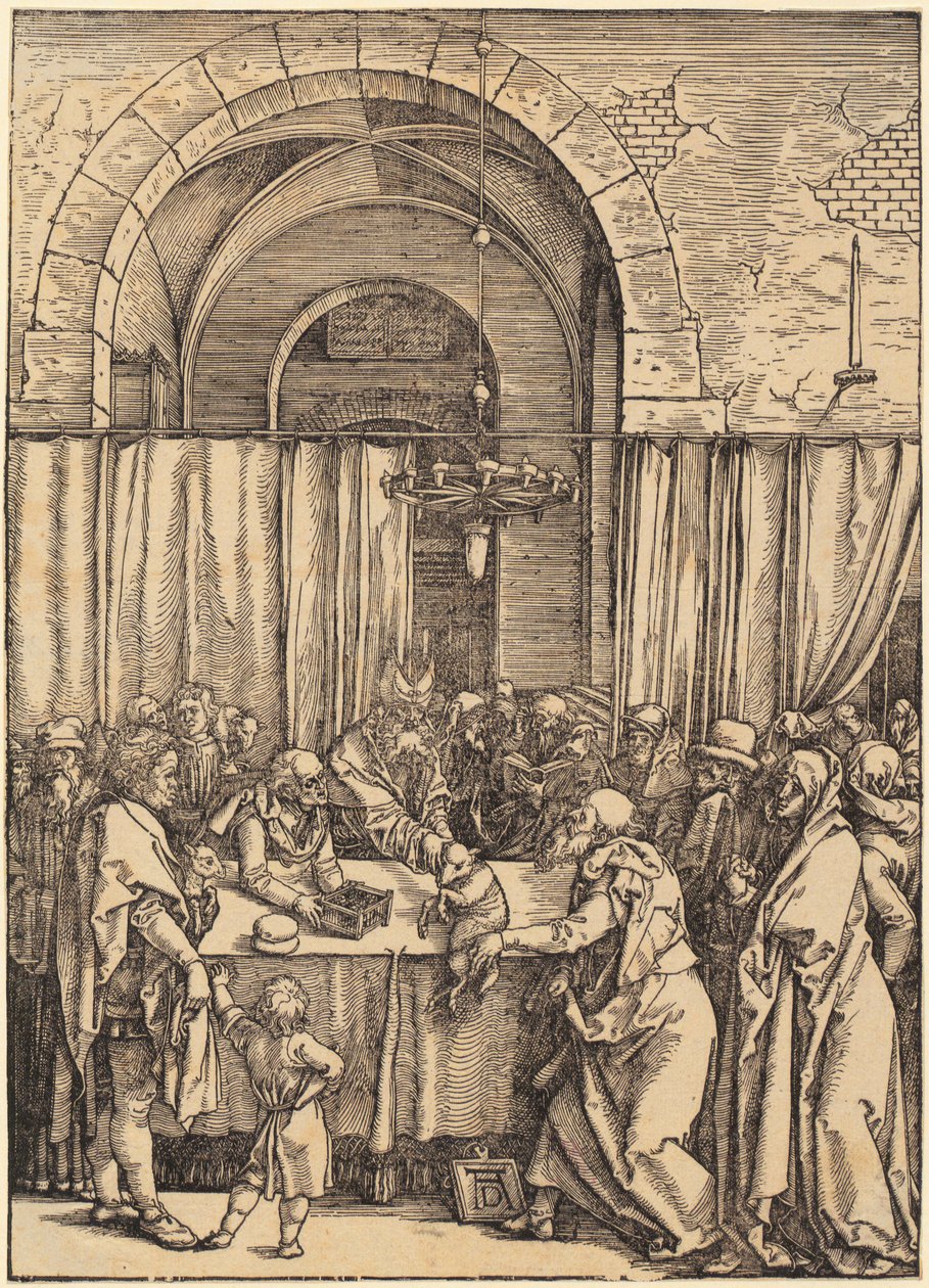 El sumo sacerdote rechaza el sacrificio de Joaquín, página 2 del episodio «La vida de María» de Albrecht Dürer