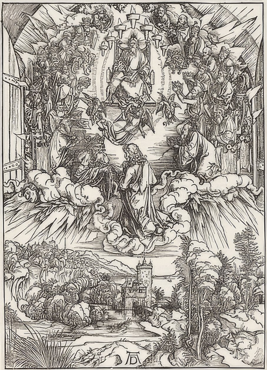 San Juan ante Dios Padre y los ancianos, de la serie del Apocalipsis. 1496 de Albrecht Dürer