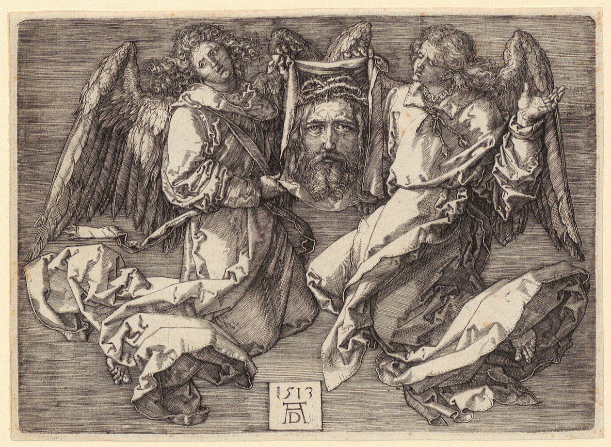 Virgen con cinta para el cabello en aureola sobre la luna creciente de Albrecht Dürer