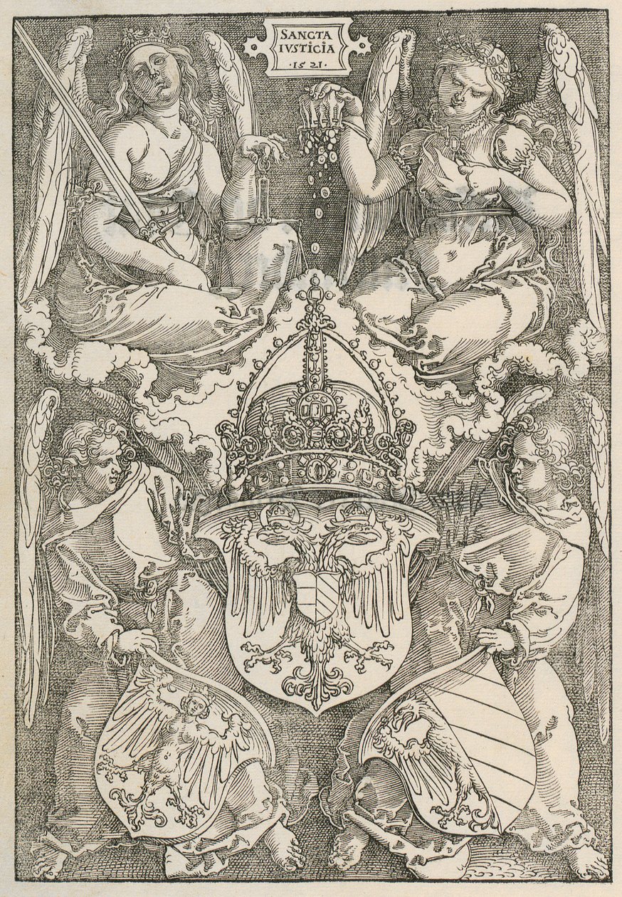 Nudo con un escudo en forma de corazón de Albrecht Dürer