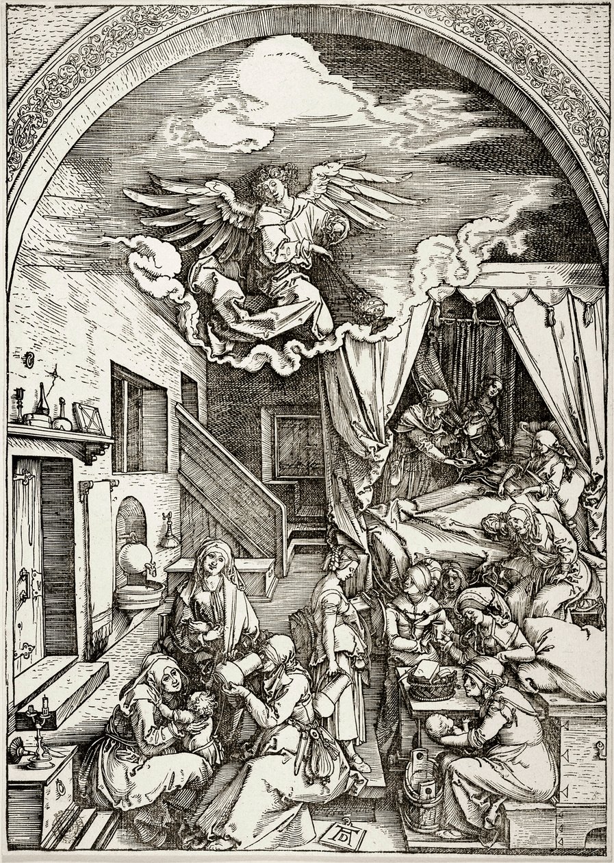 La vida de la Virgen: El nacimiento de la Virgen (Bartsch 80) de Albrecht Dürer