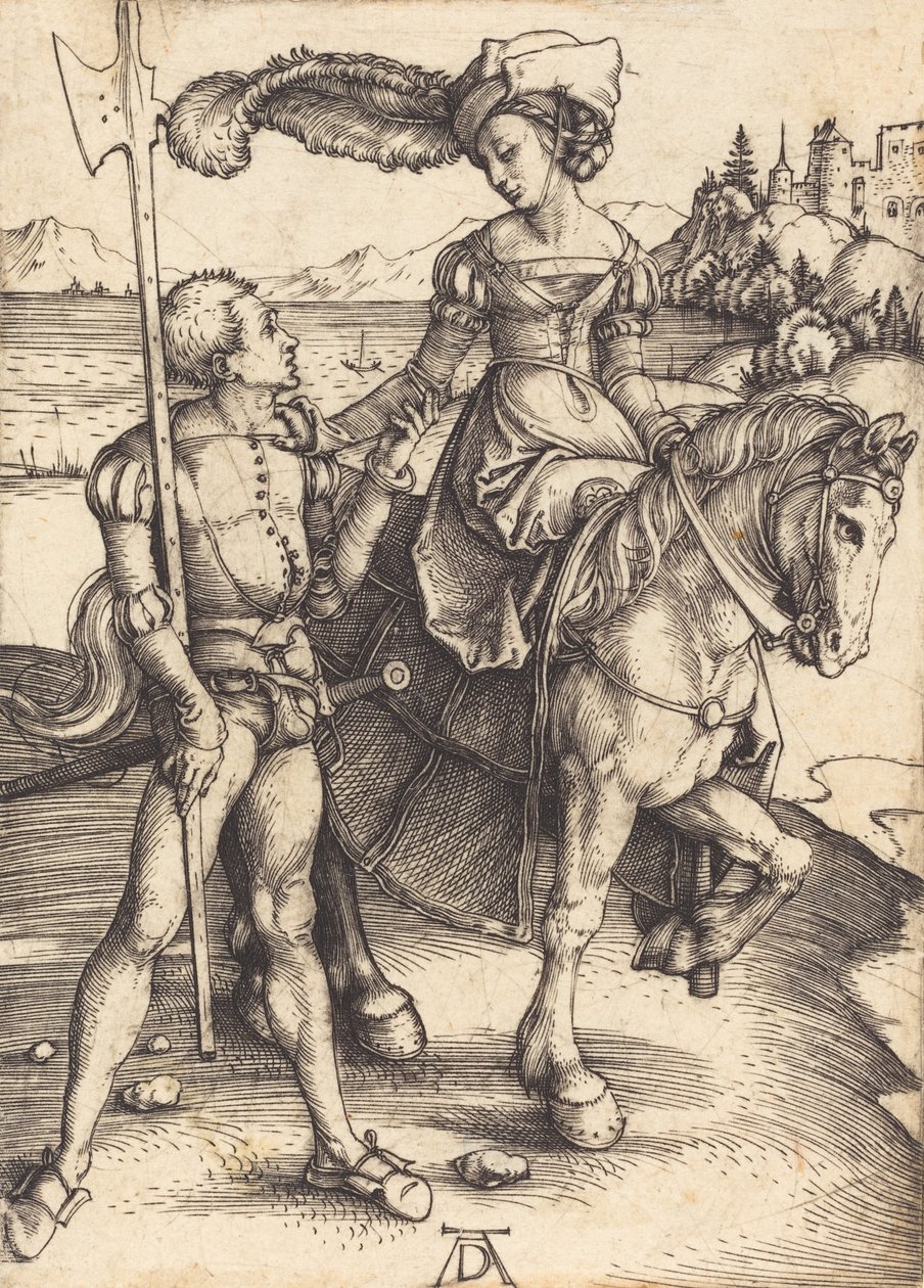 Dama a caballo y el lansquenete, c. 1497 de Albrecht Dürer